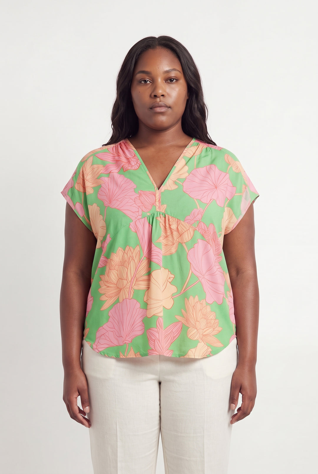 Blouse Verte et Rose - Taille XXL/44 de la marque Indies | PARAD119365 - Vendu par Paradigme - Image 1