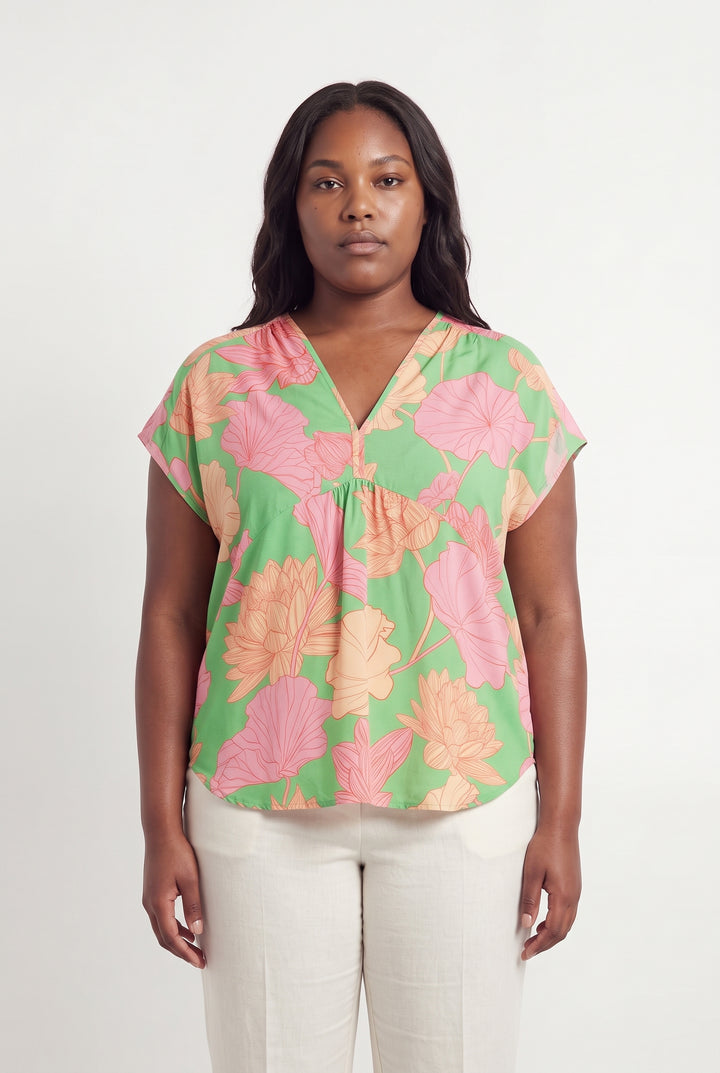 Blouse Verte et Rose - Taille XXL/44 de la marque Indies | PARAD119365 - Vendu par Paradigme - Image 1