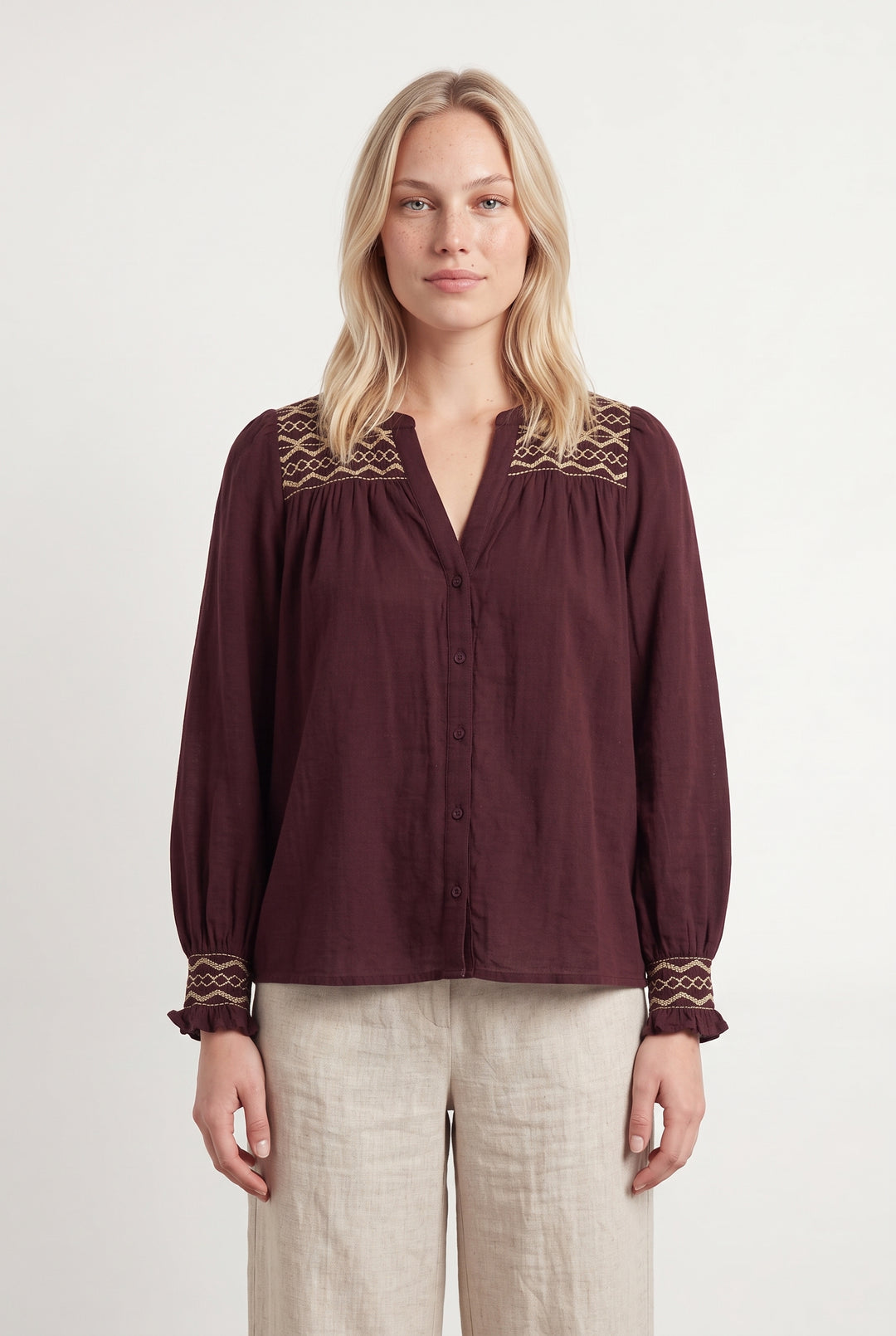 Blouse Bordeaux et Beige - Taille L/40 de la marque ba&amp;sh | PARAD119384 - Vendu par Paradigme - Image 1
