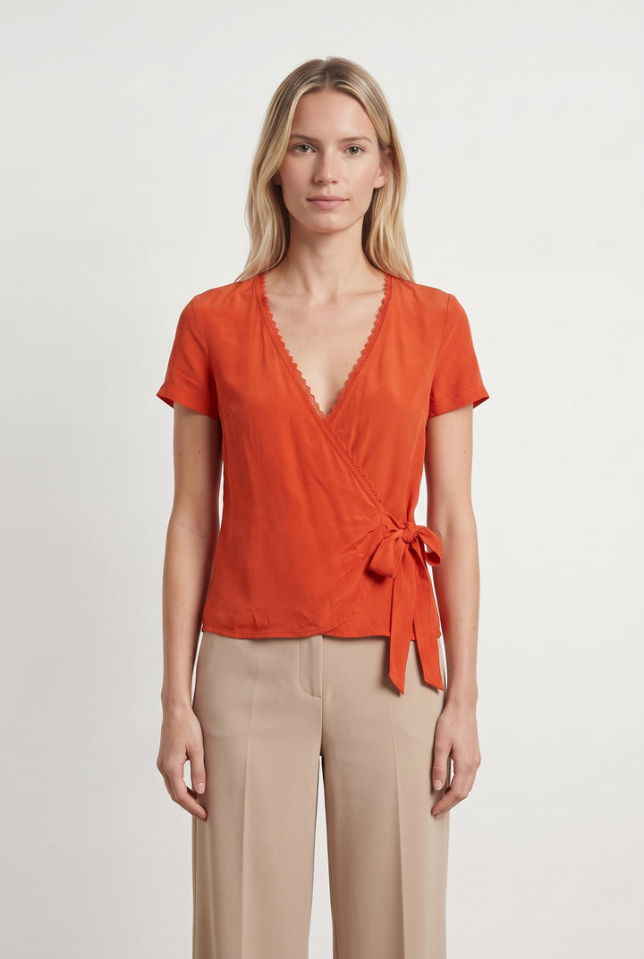 Blouse Portefeuille Orange - Taille M/38 de la marque Sézane | PARAD119390 - Vendu par Paradigme - Image 1