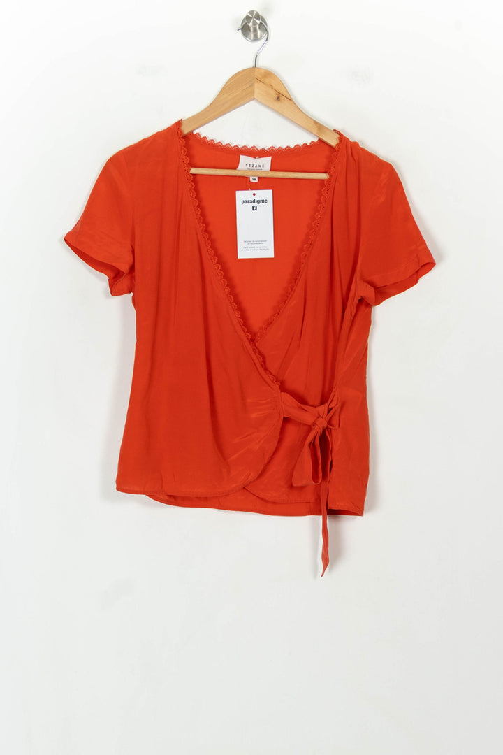 Blouse Portefeuille Orange - Taille M/38 de la marque Sézane | PARAD119390 - Vendu par Paradigme - Image 2