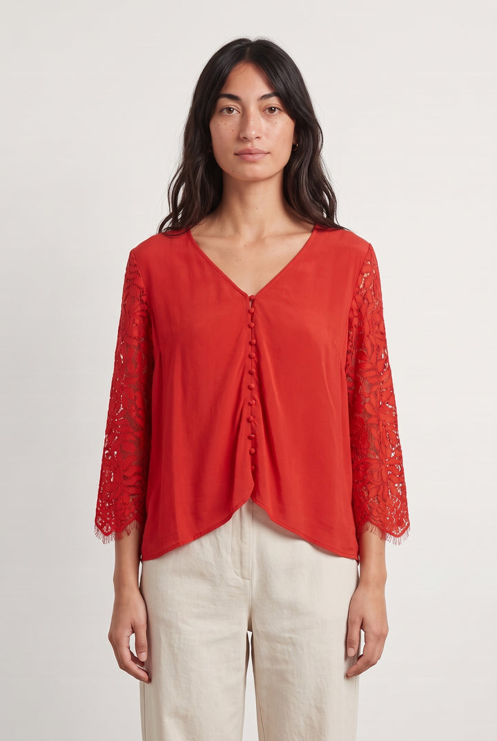 Blouse Rouge - Taille M/38 de la marque Sézane | PARAD119393 - Vendu par Paradigme - Image 1