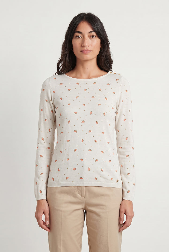 Pull Blanc et Orange - Taille S/36 de la marque Des petits hauts | PARAD119403 - Vendu par Paradigme - Image 1