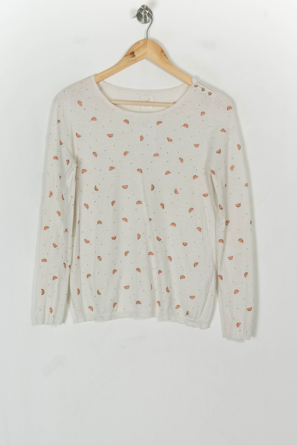 Pull Blanc et Orange - Taille S/36 de la marque Des petits hauts | PARAD119403 - Vendu par Paradigme - Image 2