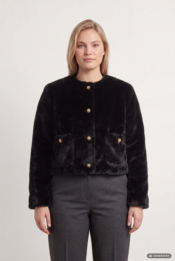 Veste Fourrure Noire - Taille XL/42 de la marque Petite Mendigote | PARAD119442 - Vendu par Paradigme - Image 1