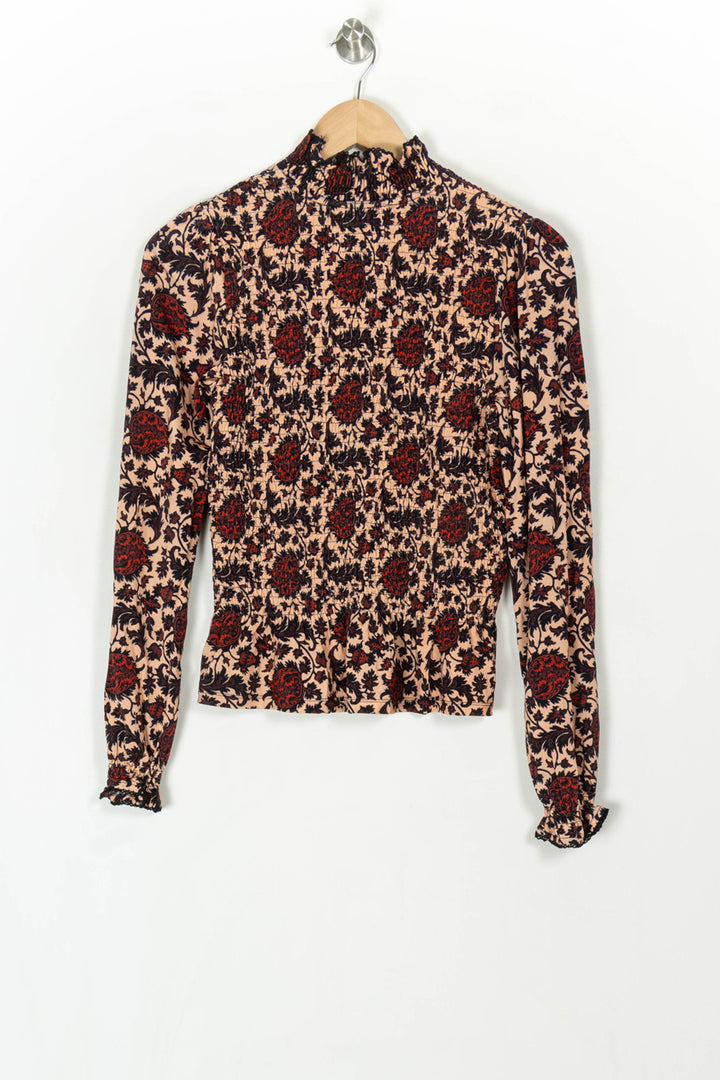 Blouse Fleurie Beige et Rouge - Taille S/36 de la marque Sandro | PARAD119472 - Vendu par Paradigme - Image 5
