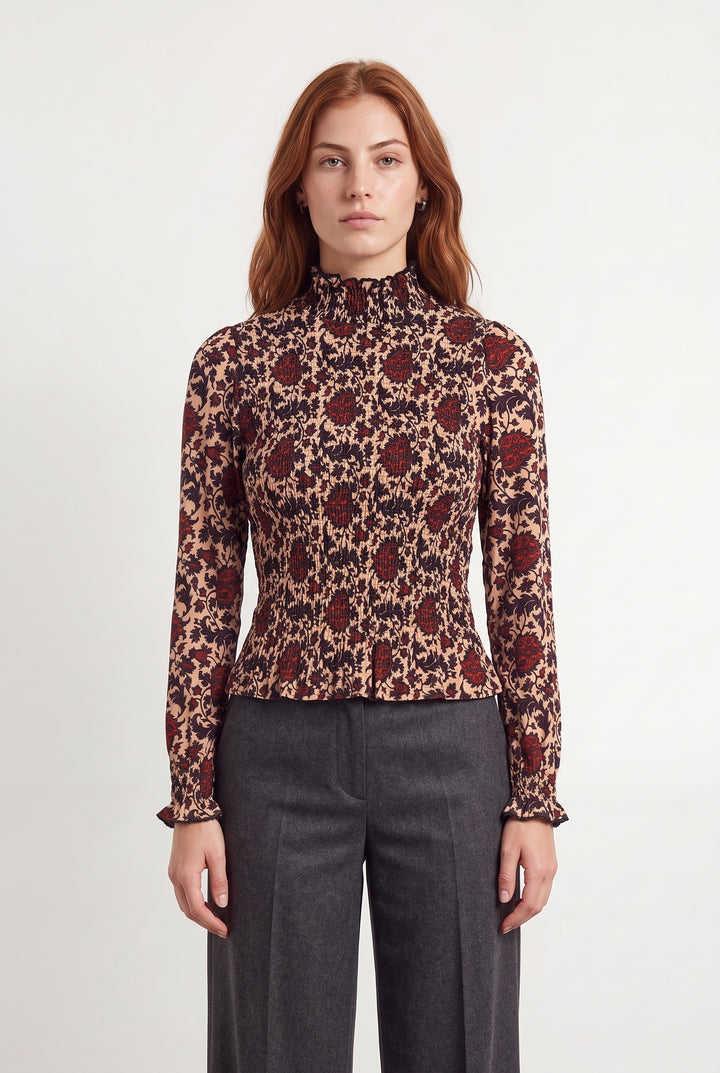 Blouse Fleurie Beige et Rouge - Taille S/36 de la marque Sandro | PARAD119472 - Vendu par Paradigme - Image 1