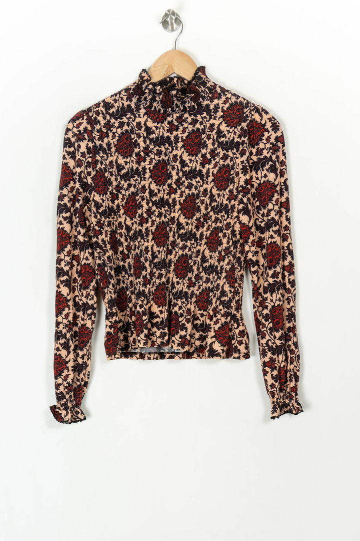 Blouse Fleurie Beige et Rouge - Taille S/36 de la marque Sandro | PARAD119472 - Vendu par Paradigme - Image 2