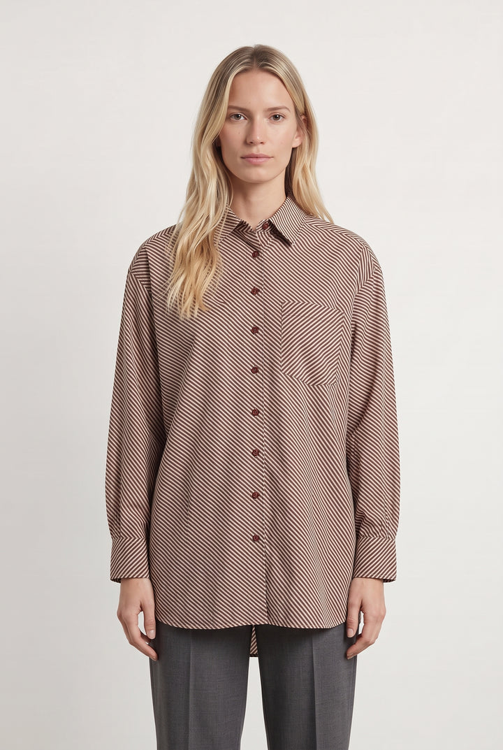 Chemise Rayée Marron et Blanche - Taille M/38 de la marque Petite Mendigote | PARAD119496 - Vendu par Paradigme - Image 1