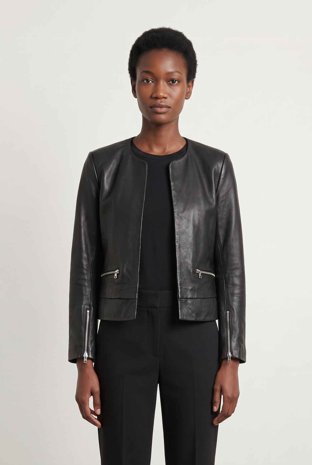 Veste En Cuir Noire - Taille M/38 de la marque Sandro | PARAD119545 - Vendu par Paradigme - Image 1