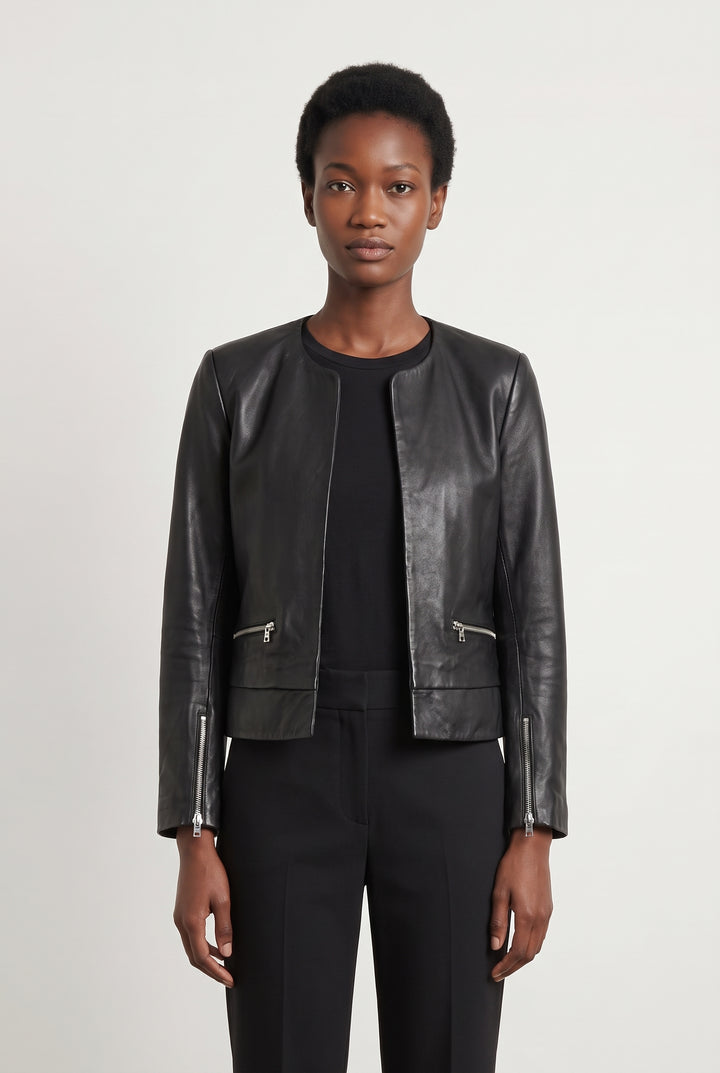 Veste En Cuir Noire - Taille M/38 de la marque Sandro | PARAD119545 - Vendu par Paradigme - Image 1