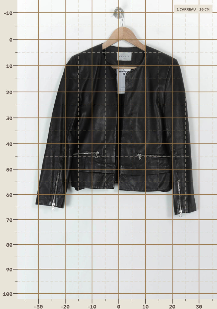 Veste En Cuir Noire - Taille M/38 de la marque Sandro | PARAD119545 - Vendu par Paradigme - Image 4