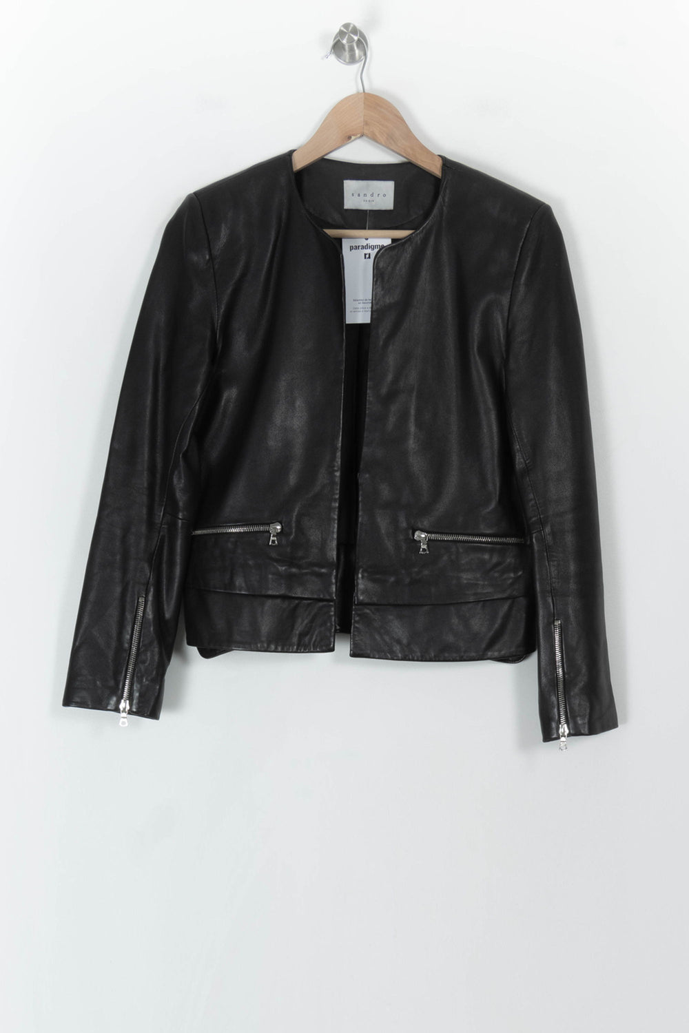 Veste En Cuir Noire - Taille M/38 de la marque Sandro | PARAD119545 - Vendu par Paradigme - Image 2