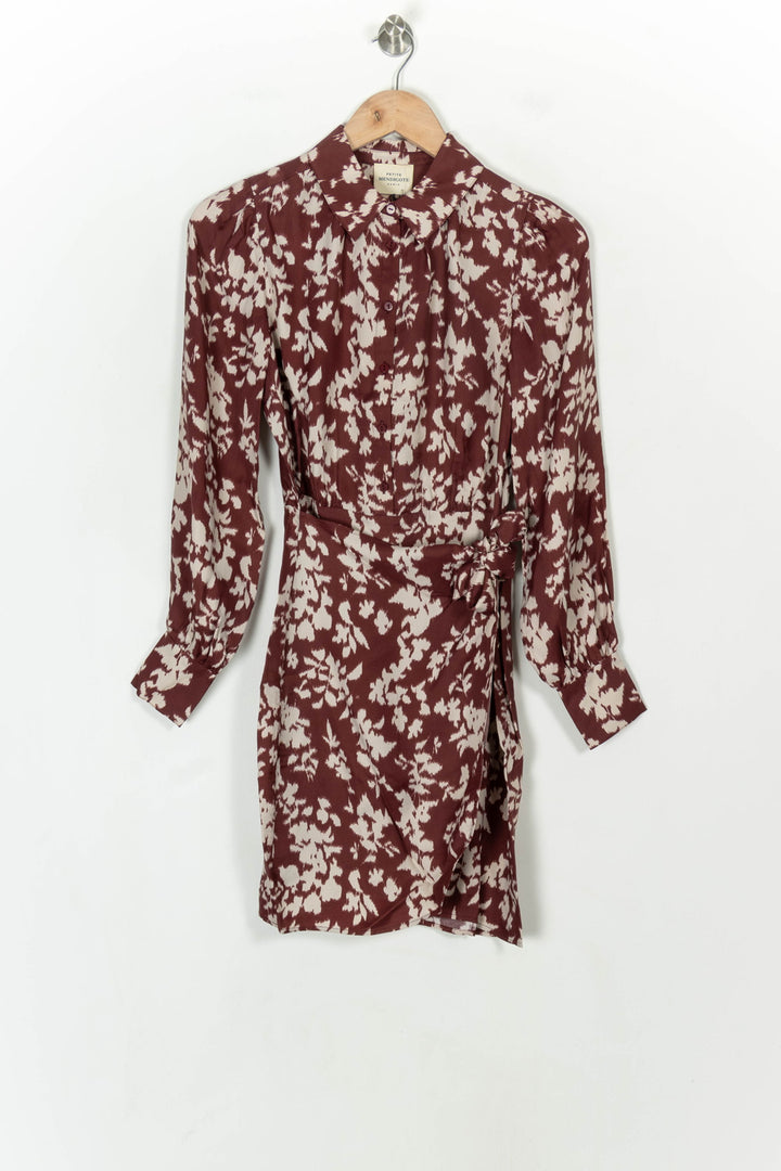 Robe Portefeuille Bordeaux et Beige - Taille XS/34 de la marque Petite Mendigote | PARAD119592 - Vendu par Paradigme - Image 2