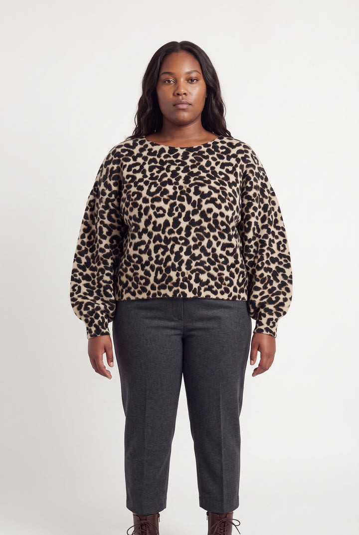 Pull Léopard Beige et Noir - Taille XL/42 de la marque Petite Mendigote | PARAD119628 - Vendu par Paradigme - Image 1