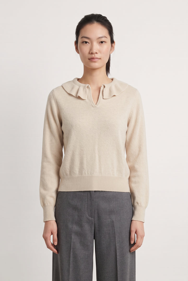 Pull À Col Volanté Beige - Taille M/38 de la marque Petite Mendigote | PARAD119678 - Vendu par Paradigme - Image 1