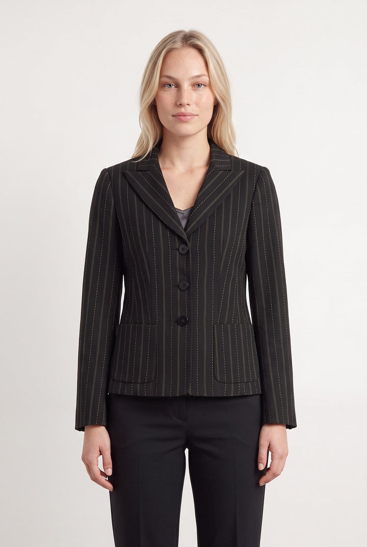 Veste Noire à Rayures - Taille L/40 de la marque Caroll | PARAD119729 - Vendu par Paradigme - Image 1