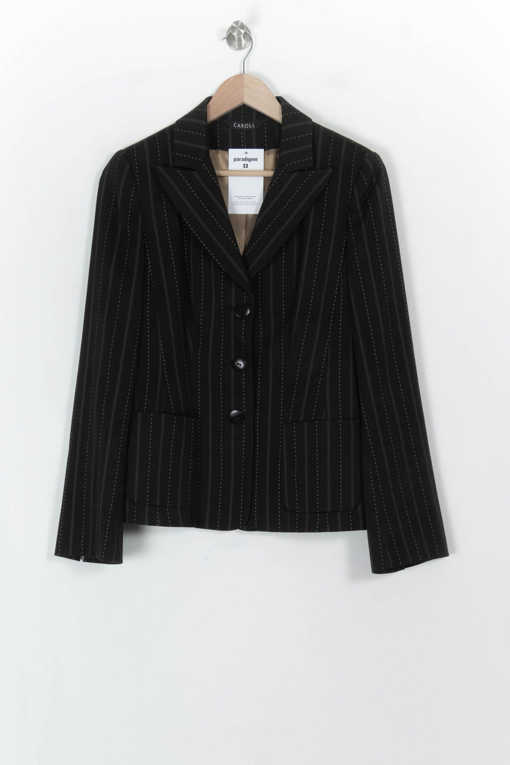 Veste Noire à Rayures - Taille L/40 de la marque Caroll | PARAD119729 - Vendu par Paradigme - Image 2