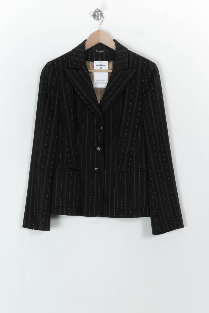 Veste Noire à Rayures - Taille L/40 de la marque Caroll | PARAD119729 - Vendu par Paradigme - Image 2