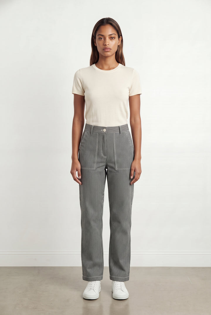 Pantalon Rayé Noir et Blanc - Taille XS/34 de la marque Maje | PARAD119838 - Vendu par Paradigme - Image 1