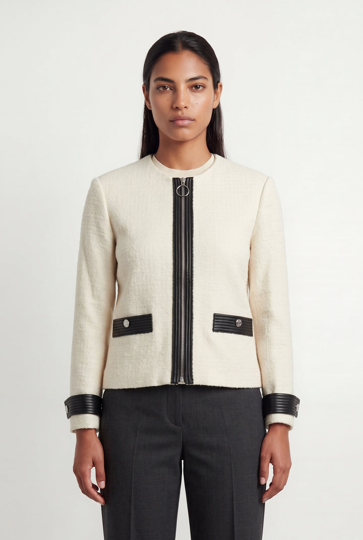 Veste en tweed blanche et noire - Taille L/40 de la marque Maje | PARAD119913 - Vendu par Paradigme - Image 1