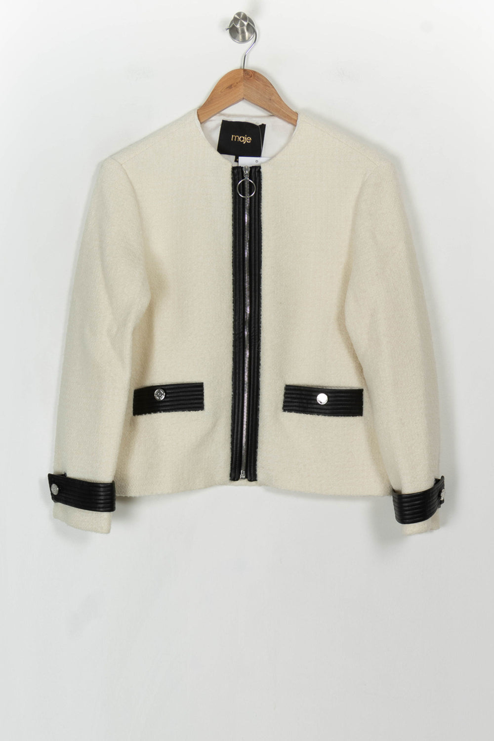 Veste en tweed blanche et noire - Taille L/40 de la marque Maje | PARAD119913 - Vendu par Paradigme - Image 2