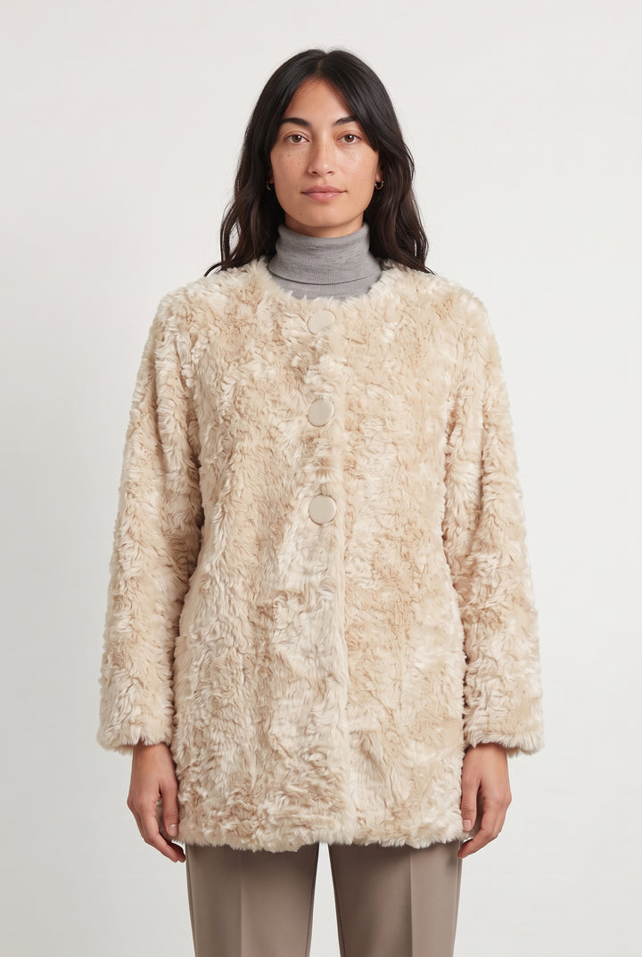 Veste En Fausse Fourrure Beige - Taille M/38 de la marque Derhy | PARAD119921 - Vendu par Paradigme - Image 1