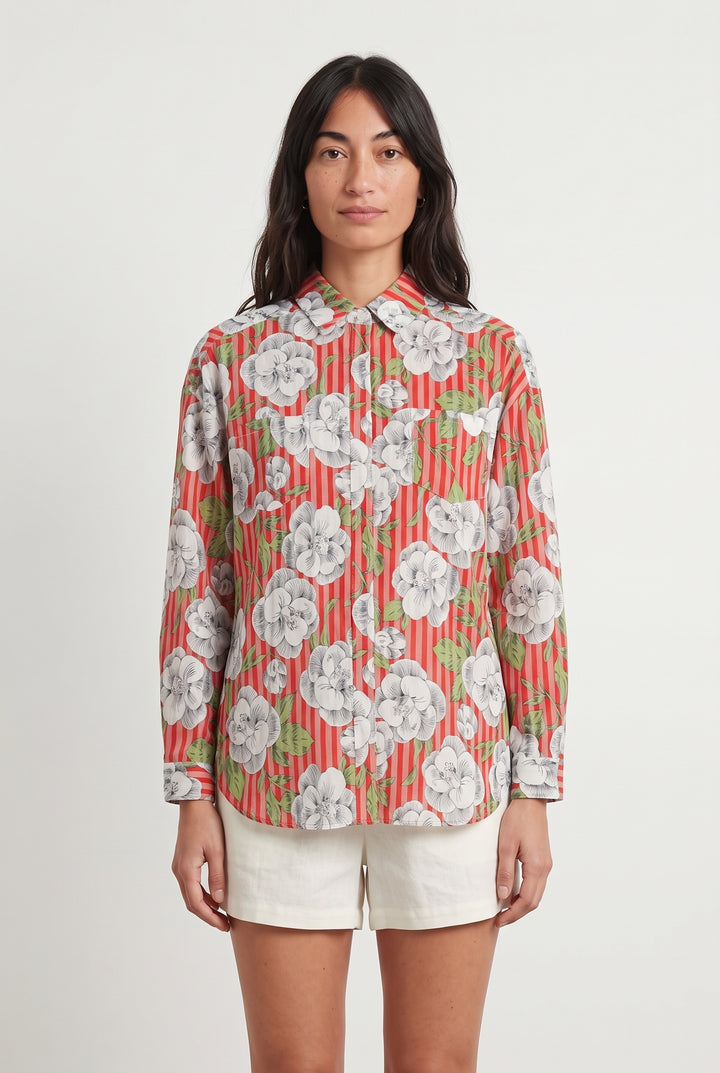 Chemise à Fleurs Rouge et Blanc - Taille M/38 de la marque Sessùn | PARAD119970 - Vendu par Paradigme - Image 1