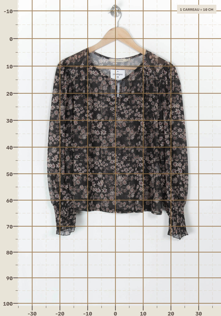 Blouse Noire et Fleurie - Taille XL/42 de la marque La Fée Maraboutée | PARAD120115 - Vendu par Paradigme - Image 4
