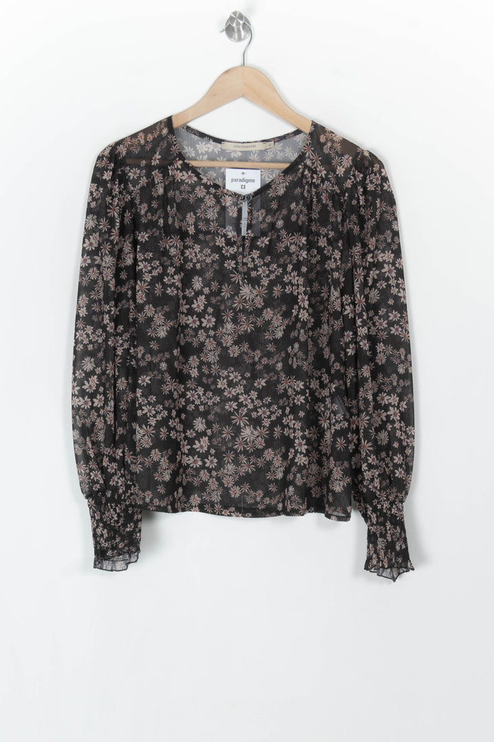 Blouse Noire et Fleurie - Taille XL/42 de la marque La Fée Maraboutée | PARAD120115 - Vendu par Paradigme - Image 2