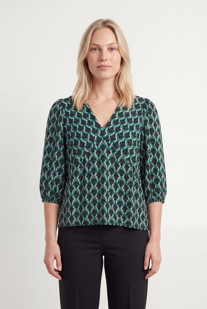 Blouse Verte et Noire - Taille L/40 de la marque La Fée Maraboutée | PARAD120125 - Vendu par Paradigme - Image 1