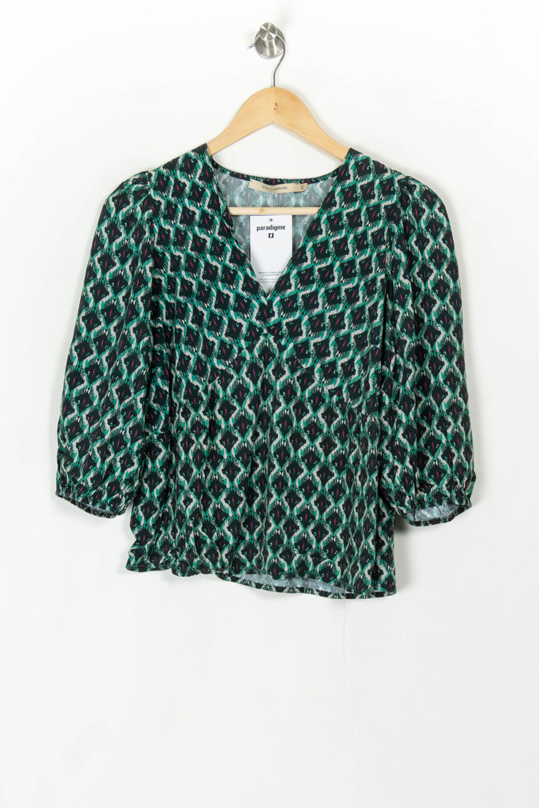 Blouse Verte et Noire - Taille L/40 de la marque La Fée Maraboutée | PARAD120125 - Vendu par Paradigme - Image 2
