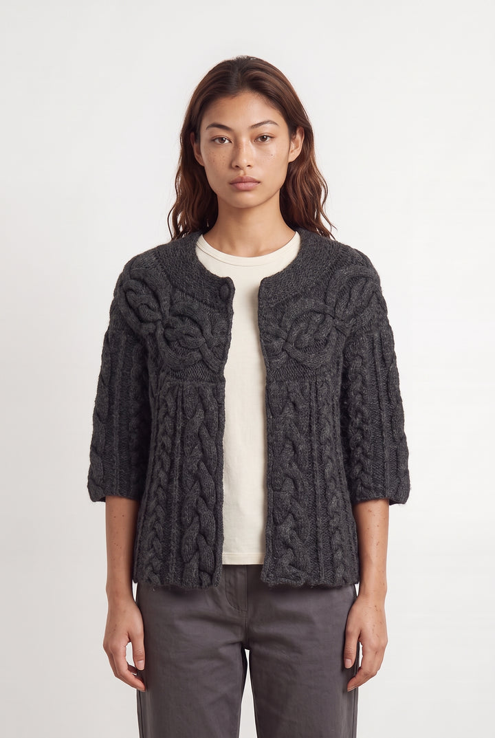 Cardigan Torsadé Gris - Taille S/36 de la marque Sandro | PARAD120166 - Vendu par Paradigme - Image 1