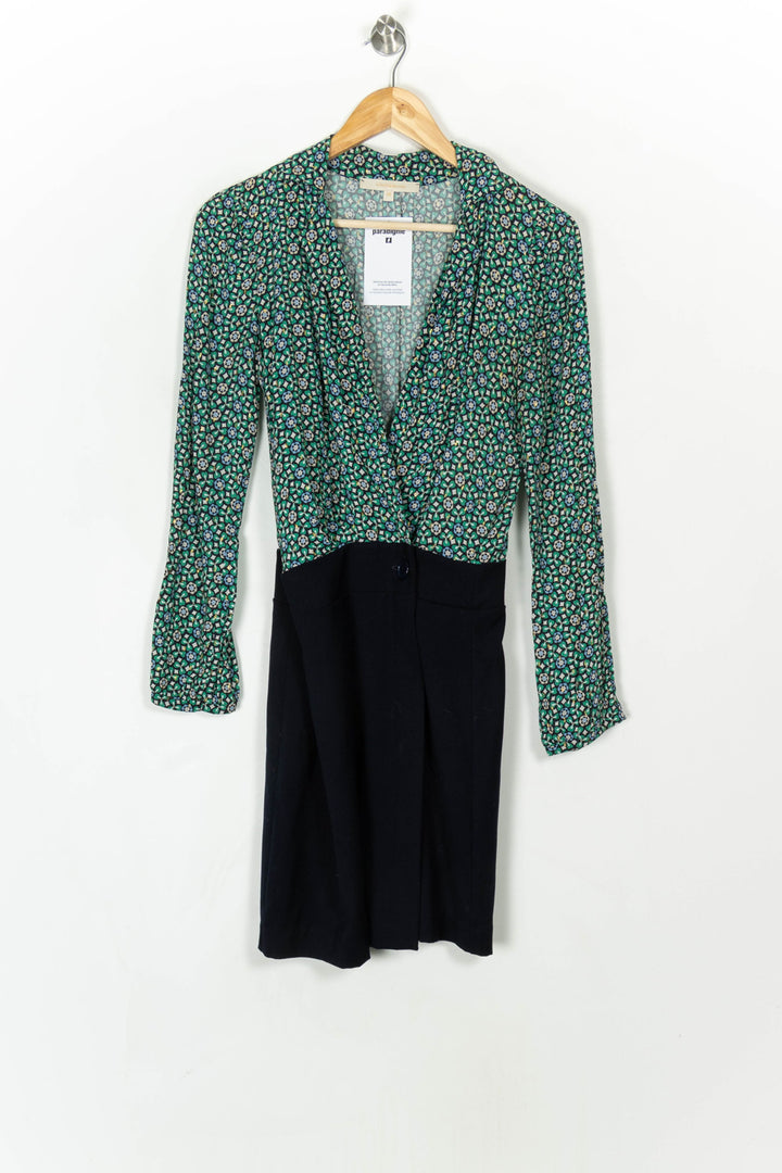 Robe Fleurie Verte et Noire - Taille S/36 de la marque La Fée Maraboutée | PARAD120265 - Vendu par Paradigme - Image 2