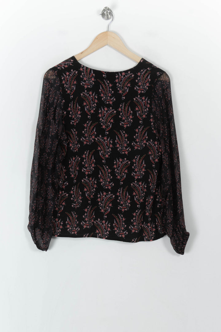Blouse Noire à Motifs Rouges et Roses - Taille M/38 de la marque La Fée Maraboutée | PARAD120292 - Vendu par Paradigme - Image 5