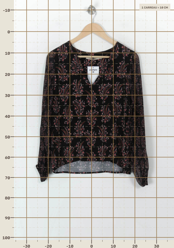Blouse Noire à Motifs Rouges et Roses - Taille M/38 de la marque La Fée Maraboutée | PARAD120292 - Vendu par Paradigme - Image 4