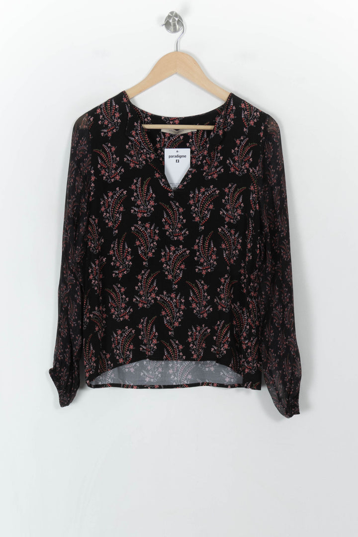 Blouse Noire à Motifs Rouges et Roses - Taille M/38 de la marque La Fée Maraboutée | PARAD120292 - Vendu par Paradigme - Image 2