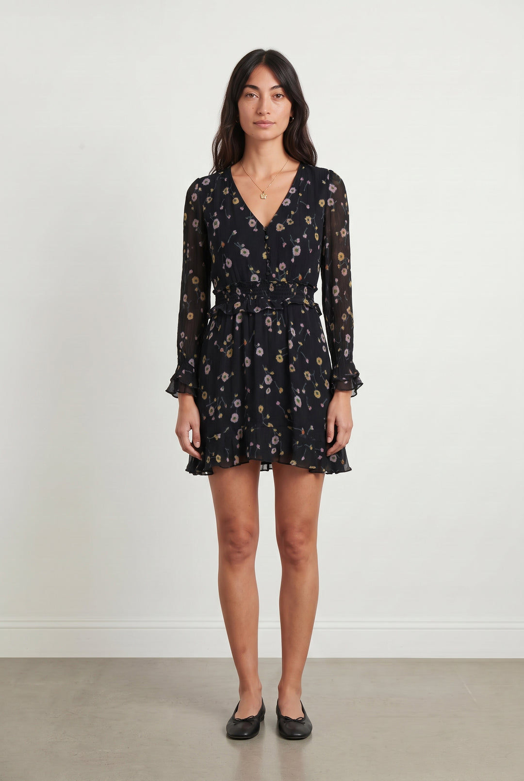 Robe Fleurie Noire et Jaune - Taille S/36 de la marque The Kooples | PARAD120320 - Vendu par Paradigme - Image 1