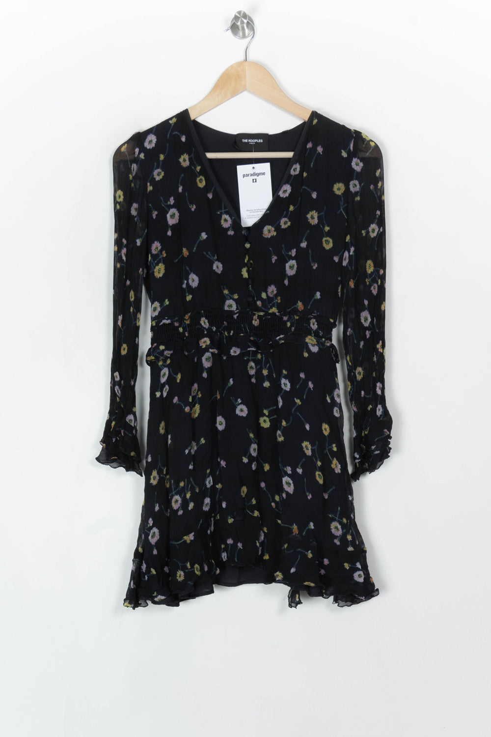Robe Fleurie Noire et Jaune - Taille S/36 de la marque The Kooples | PARAD120320 - Vendu par Paradigme - Image 2