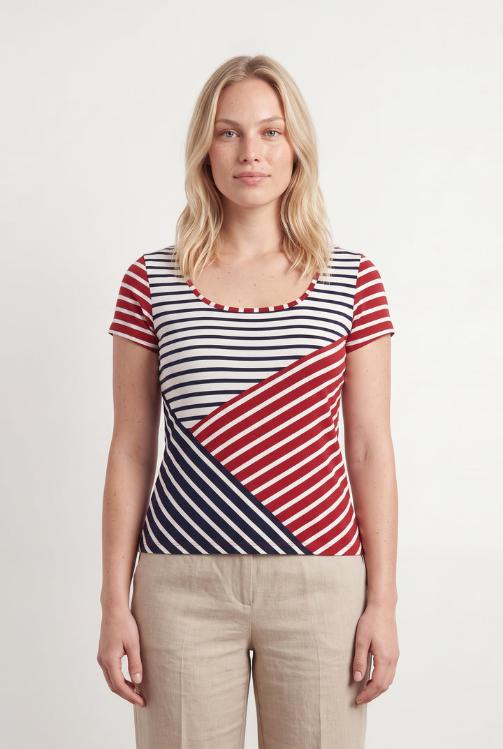 Tee-shirt Rayé Rouge Blanc et Bleu - Taille L/40 de la marque Maison 123 | PARAD120363 - Vendu par Paradigme - Image 1