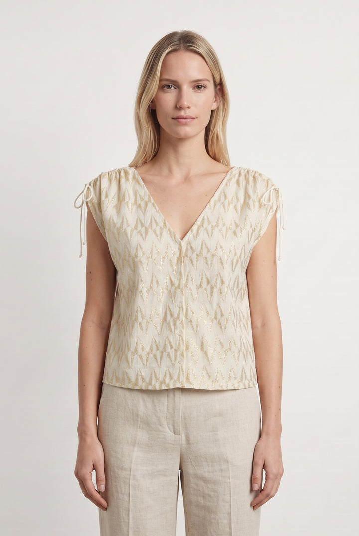 Blouse Beige et Dorée - Taille M/38 de la marque Garance Paris | PARAD120394 - Vendu par Paradigme - Image 1