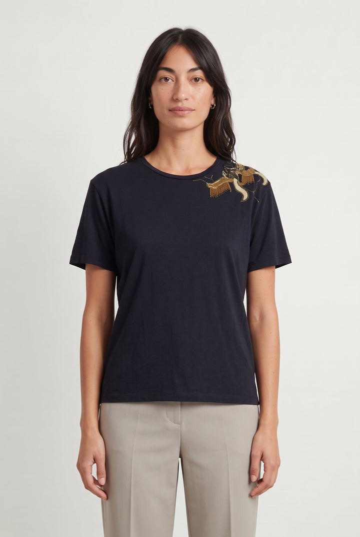 Tee-shirt Noir et Doré - Taille M/38 de la marque Sandro | PARAD120403 - Vendu par Paradigme - Image 1