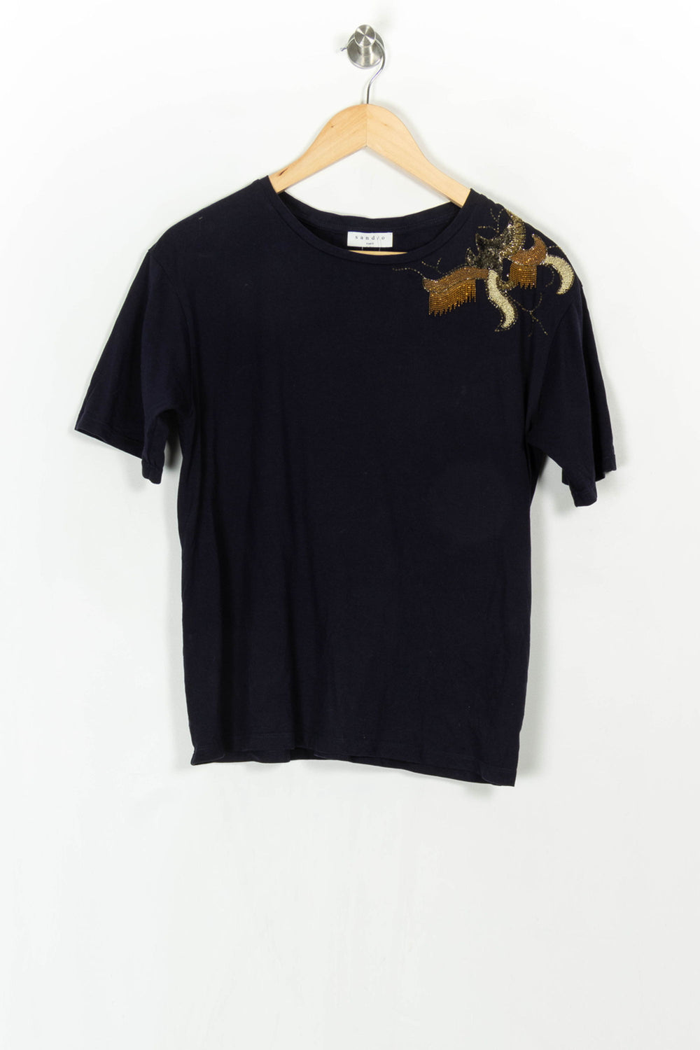 Tee-shirt Noir et Doré - Taille M/38 de la marque Sandro | PARAD120403 - Vendu par Paradigme - Image 2
