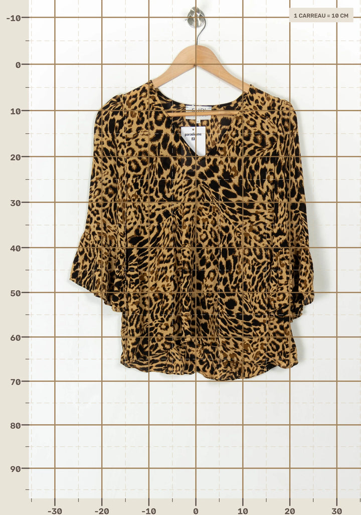 Blouse Léopard Marron et Noir - Taille M/38 de la marque Sud express | PARAD120408 - Vendu par Paradigme - Image 4