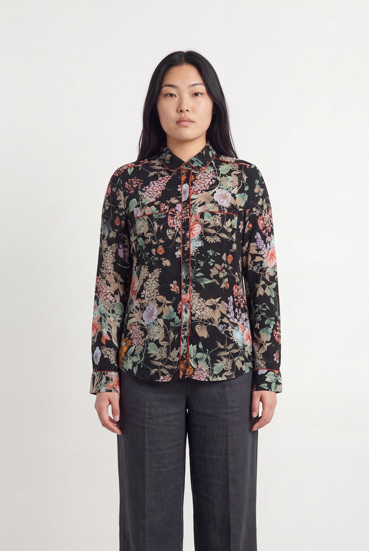 Chemise Noire et Fleurie - Taille XL/42 de la marque La Redoute Collections | PARAD120430 - Vendu par Paradigme - Image 1