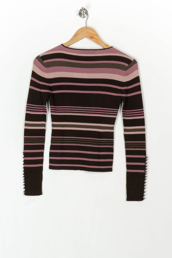 Pull Rayé Marron et Rose - Taille S/36 de la marque Caroll | PARAD120491 - Vendu par Paradigme - Image 5