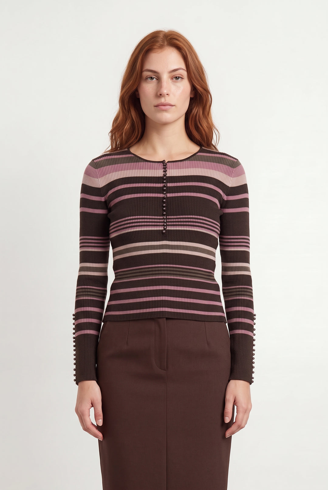 Pull Rayé Marron et Rose - Taille S/36 de la marque Caroll | PARAD120491 - Vendu par Paradigme - Image 1
