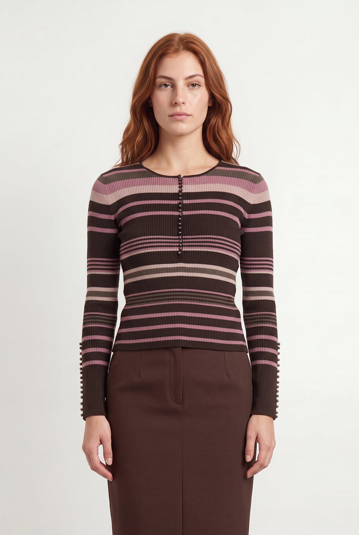 Pull Rayé Marron et Rose - Taille S/36 de la marque Caroll | PARAD120491 - Vendu par Paradigme - Image 1