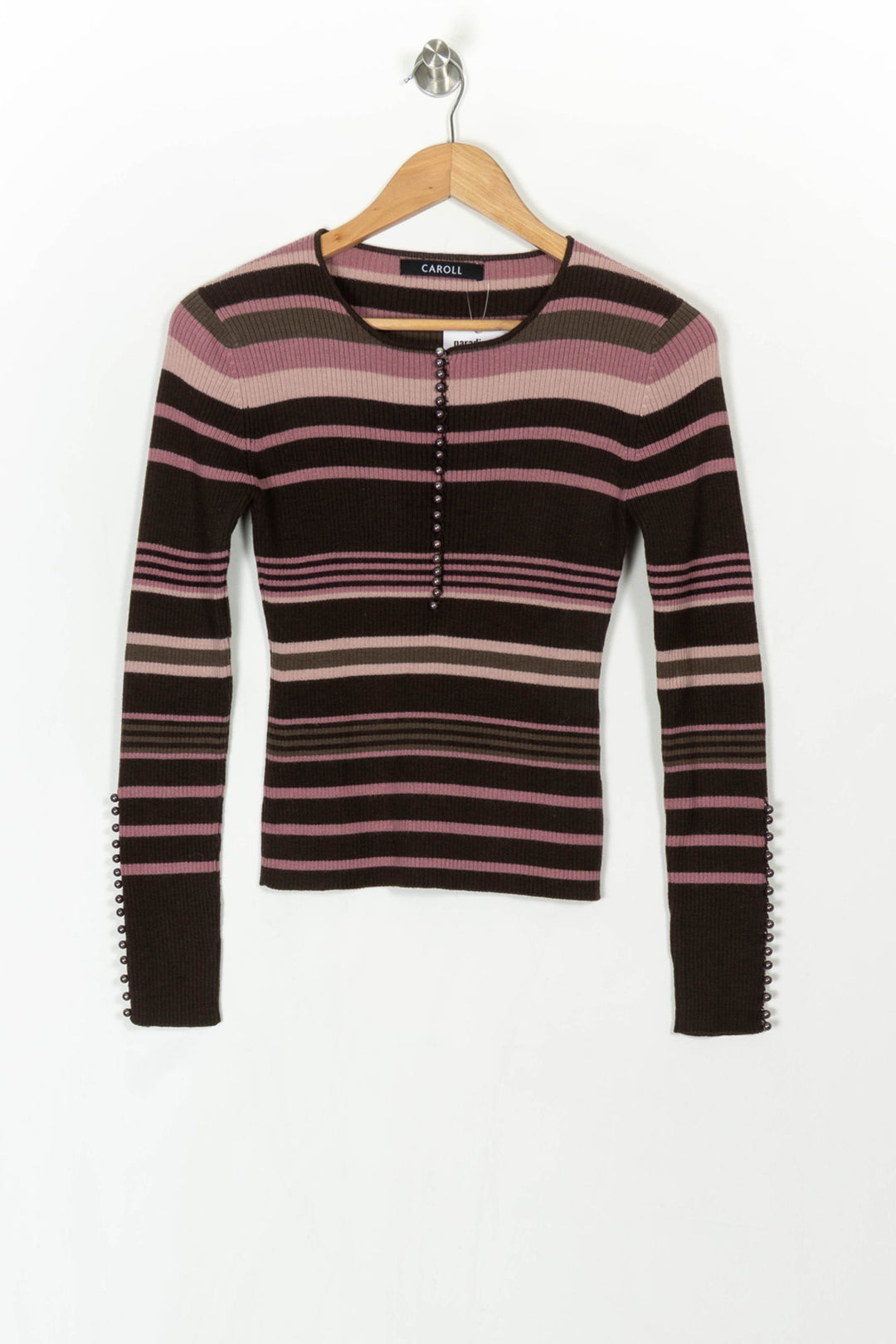 Pull Rayé Marron et Rose - Taille S/36 de la marque Caroll | PARAD120491 - Vendu par Paradigme - Image 2