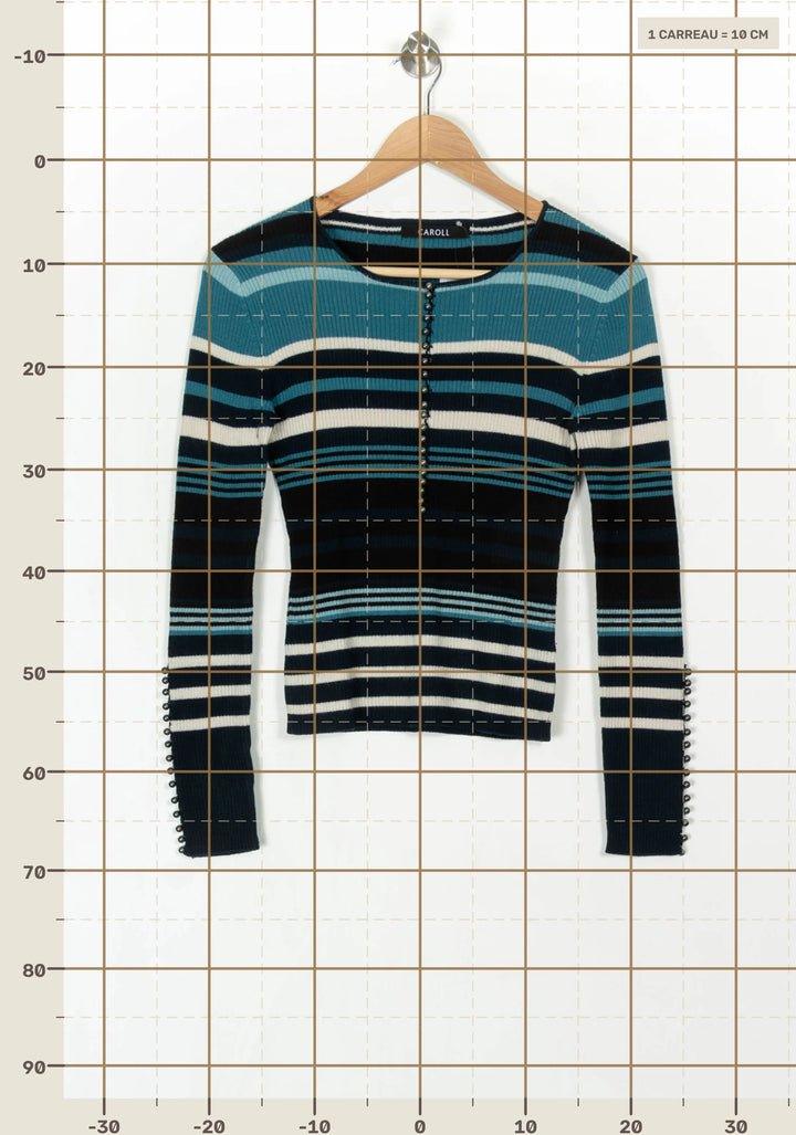 Pull Rayé Bleu et Blanc - Taille S/36 de la marque Caroll | PARAD120493 - Vendu par Paradigme - Image 4